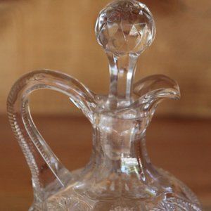 Antique 1890s Aztec Daisy Spinner Glass Cruet With Stopper